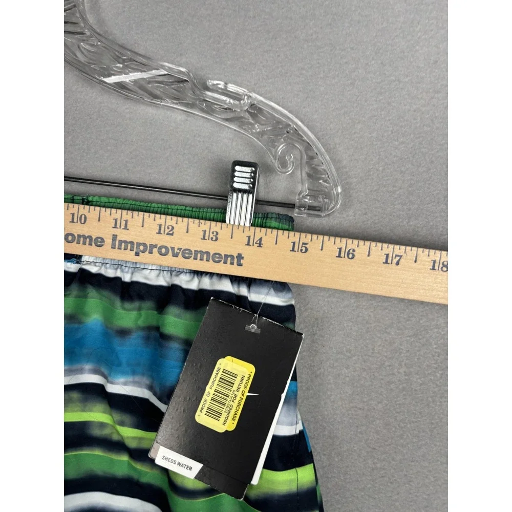 Nike Swim Shorts Mens Medium Blue Green Striped Board Shorts Sheds Water Pool